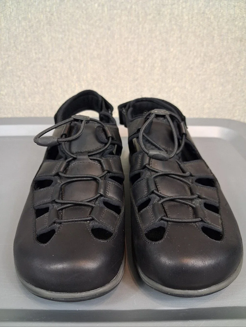 Merrell Mens Tideriser Luna Fisherman Leather Sandals Bungee Lace Black Size 10